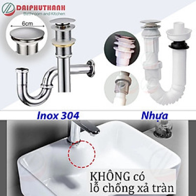 Bộ Xả Lavabo Xi Phông Labo Inox Và Nhựa Nút Nhấn Lớn - Dùng cho loại lavabo đặt bàn hoặc âm bàn Không có chống xả tràn