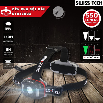 Đèn pin đội đầu siêu sáng SWISS+TECH ST032003 (550 Lumen – 140m) - Hàng chính hãng