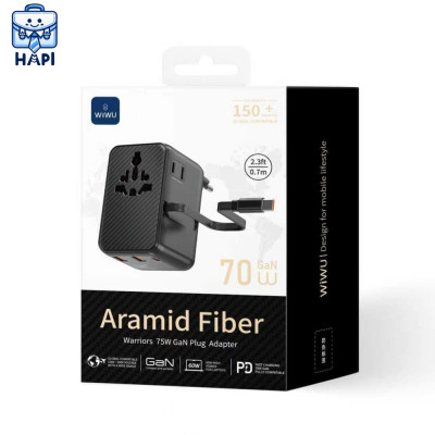 Bộ Chuyển Đổi Quốc Tế hàng chính hãng WIWU ARAMID FIBER Warrior 70W GaN Plug Adapter Wi-UA009
