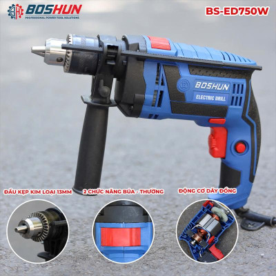 Máy Khoan Điện Cầm Tay BOSHUN - Máy Khoan Điện Cầm Tay Công Suất Lớn 750W- Đầu Kẹp 13 mm Cực Khoẻ Tiện Lợi