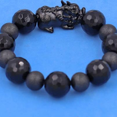 Chuỗi tay Thạch Anh Đen Cắt Giác 16 ly phối 6 bi charm Tỳ Hưu Inox - hợp mệnh Mộc, mệnh Thủy - Chuỗi size XXL