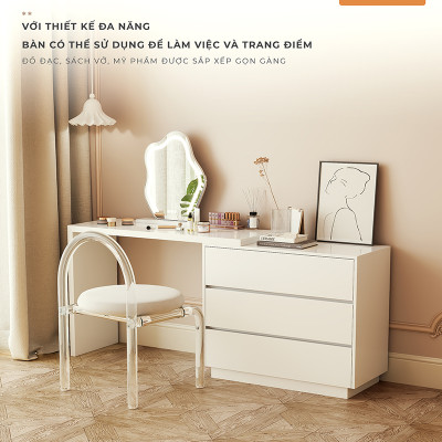 Bàn trang điểm đẹp xoay thông minh có tủ 3 ngăn kéo gỗ mdf phủ melamin chống xước thương hiệu IGA - GP325