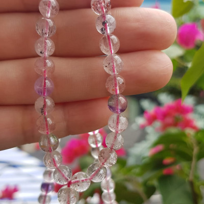 Vòng chuỗi đeo cổ Đá Super Seven tự nhiên kiểu đẹp quá Hạt 6mm lên kiểu đeo rất xinh trẻ xinh đẹp màu tím trắng bóng đẹp sang Nữ đeo may mắn phối đồ lên rất là đẹp ạ