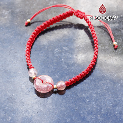 Vòng thắt dây đỏ đồng điếu đá thạch anh dâu mệnh hỏa, thổ - Ngọc Quý Gemstones