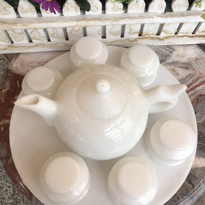 Bộ ấm trà đá cẩm thạch trắng