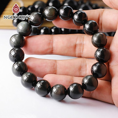 Vòng tay hạt trơn đá Obsidian mắt - Ngọc Quý