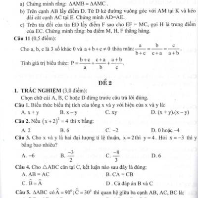 BỘ ĐỀ KIỂM TRA TOÁN 7 (BÁM SÁT SGK CHÂN TRỜI SÁNG TẠO)