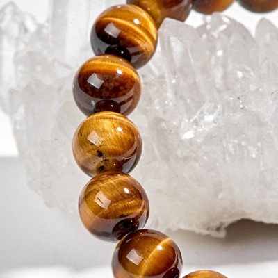 Vòng thạch anh mắt hổ vàng nâu phối charm bạc (8mm) Ngọc Quý Gemstones