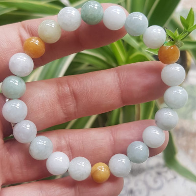 Vòng chuỗi đá Cẩm Thạch tự nhiên trắng huyết tam tài 8mm bóng đẹp Màu trắng bóng xanh vàng nữ đeo rất xinh đẹp xinh tay may mắn Vòng đá cẩm thạch tự nhiên tốt cho sức khoẻ công việc ạ