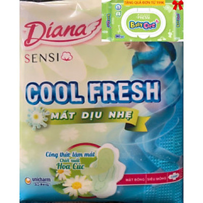 1 Gói Băng Vệ Sinh Diana Sensi Cool Fresh Chiết Xuất Hoa Cúc Mát Diệu Siêu Mỏng Cánh 8 Miếng/Gói- Date luôn mới