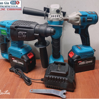 Bộ Combo 3 Trong 1 Gồm Máy Khoan Đục Bê Tông, Máy Mài Và Máy Siết Bulong Dùng Pin 199V 15 Cell, Lõi Đồng 100%, Động Cơ Không Chổi Than - Bảo Hành 1 Năm