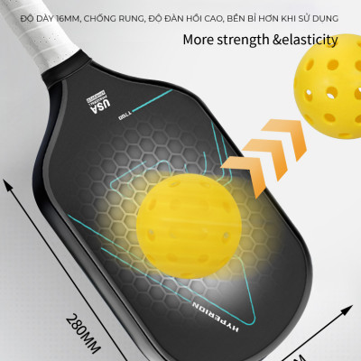 Vợt Pickleball Carbon T700 Pro mặt vợt phủ cacbon, khối lượng siêu nhẹ mặt nhám bám bóng 16mm - PK07