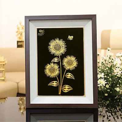 Tranh Hoa Hướng Dương Mạ Vàng Cao Cấp Chế Tác Thủ Công -  HHD02