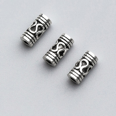 Combo 4 cái charm bạc chặn hạt hình trụ họa tiết hoa văn - Ngọc Quý Gemstones