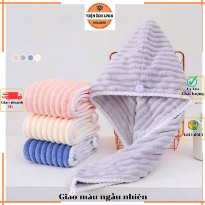 Khăn Quấn Khô Tóc Dệt Sóng Siêu Thấm Hút, Khăn Bông Ủ Quấn Tóc Nhanh Khô Hàng Nội Địa Trung 