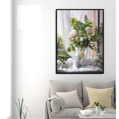 Tranh treo tường gỗ kim sa bo viền hoa hồng trong nắng  KT09( 50x70cm)