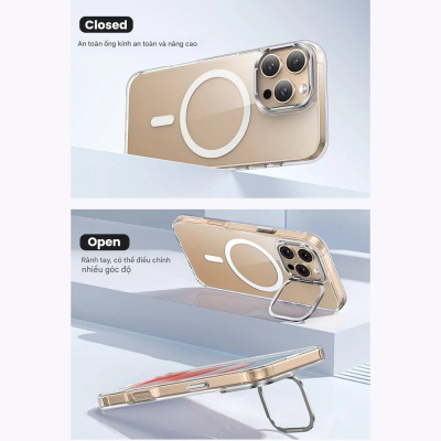 Ốp lưng trong suốt Baseus Crystal Magnetic Case with Camera Ring Stand cho iP (Hàng chính hãng)
