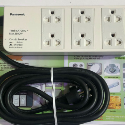 Ổ cắm Panasonic WCHG2836 3500W 6 ổ cắm 3 chấu, dây dài 3M (tặng phích chuyển MPE AD1) - Hàng chính hãng