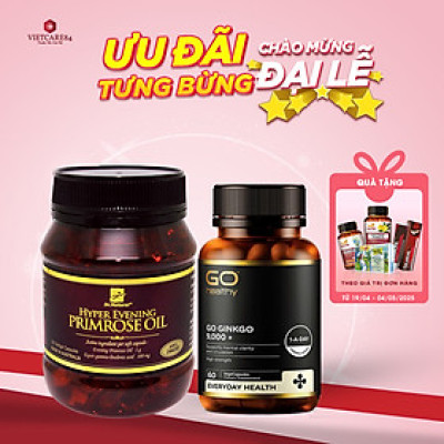 Bộ Sản Phẩm Hỗ Trợ Giấc Ngủ Cho Phụ Nữ Trung Niên: Viên Bổ Não Go Ginkgo 9000+ 60 Viên, Viên Uống Nội Tiết Nữ Hyper Evening Primrose Oil 180 Viên