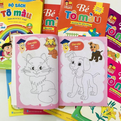 Bộ Sách Tô Màu Nhiều Chủ Đề Song Ngữ Anh -Việt Cho Trẻ Em 3 - 4 Tuổi (Túi 8 Cuốn)