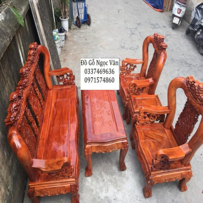 Bộ bàn ghế Tam Sư Nghê Ba Đầu gỗ Xà Cừ