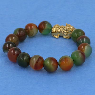 Chuỗi đeo tay thạch anh xanh nâu 12 ly - cẩn Tỳ Hưu inox vàng VTAXNTHV12 - hợp mệnh Mộc, mệnh Hỏa