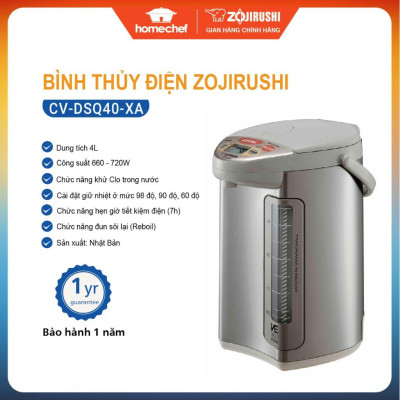 Bình thủy điện Zojirushi 4L CV-DSQ40-XA, công suất 720W, sản xuất tại Nhật Bản, bảo hành 1 năm | HÀNG CHÍNH HÃNG