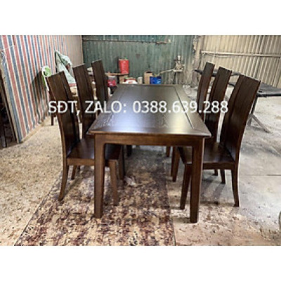 Bàn ghế ăn gỗ sồi cao cấp (bàn 160cm màu óc chó+6 ghế tựa lưng cao)