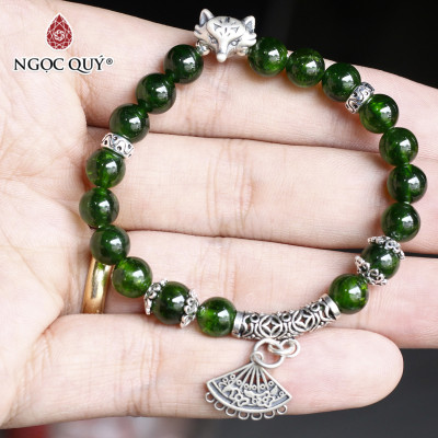 Vòng tay đá diopsie phối hồ ly bạc mệnh hỏa, mộc - Ngọc Quý Gemstones