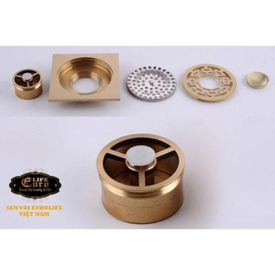 Hố ga thoát sàn Đồng hoa văn 10x10cm Eurolife EL-HG09 (Vàng Đồng)
