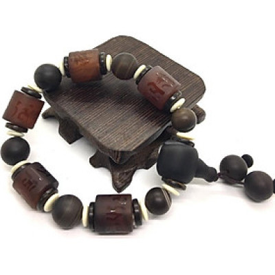 VÒNG TAY THIÊN CHÂU DZI VÀ ĐÁ ĐEN PHONG THUỶ KHẮC CHỮ OM MANI PADME HUM TÂY TẠNG 