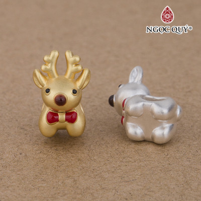 Charm bạc tuần lộc giáng sinh xỏ ngang - Ngọc Quý Gemstones
