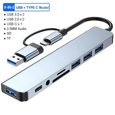 Bộ Chuyển Đổi Hub USB C Hub 8 Trong 1 Type C 3.1 Sang USB 3.0/ Type C/ Đọc Thẻ SD / TF Cho MacBook Notebook Laptop Máy Tính - Hàng Nhập Khẩu