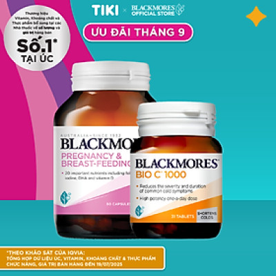 Combo Vitamin Tổng Hợp Cho Bà Bầu và Mẹ Cho Con Bú Blackmores Pregnancy & Breast-Feeding Gold Lọ 60 Viên và Viên Uống Bổ Sung Vitamin C Blackmores Bio C 1000mg Lọ 31 Viên