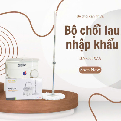 Bộ lau nhà cán Inox 304 Bennix Thái Lan BN-555WA xoay 360 có bánh xe lớn, bảo hành 12 tháng
