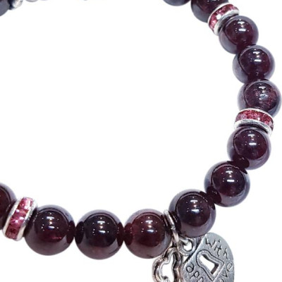 Vòng Tay Mệnh Thổ, Kim Đá Garnet Charm Chìa Khóa Trái Tim Laliz CM.04
