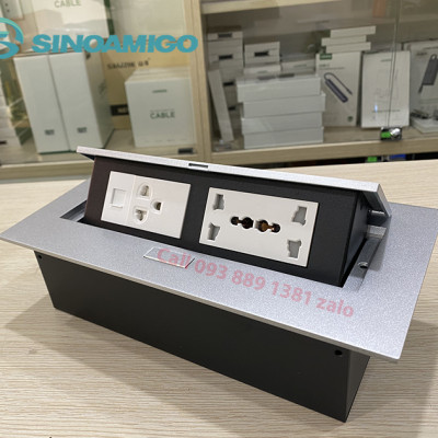 Ổ cắm âm bàn Sinoamigo Tích hợp 3 ổ điện 3 chấu, 1 ổ mạng Lan, Phù hợp lắp âm bàn làm việc, bàn văn phòng, phòng họp - Hàng chính hãng