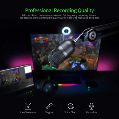 Micro USB Mic Thu Âm Condenser Podcast, Livestream, Radio, ASMR Microphone Phòng Thu Studio PC Microphone Chuyên Nghiệp Thu Âm Rõ Nét Chống Ồn Độ Nhậy Cao LED MÀU HỒNG - Hàng Chính Hãng