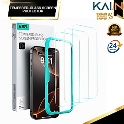 Kính Cường Lực không viền đen ESR Tempered-Glass Screen Protector cho iphone 16/ 16 plus/ 16 pro/ 16 promax, kèm khung dán_ Hàng chính hãng