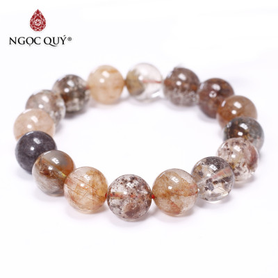 Vòng tay trơn đá thạch anh tóc đa sắc size hạt 12mm - Ngọc Quý Gemstones