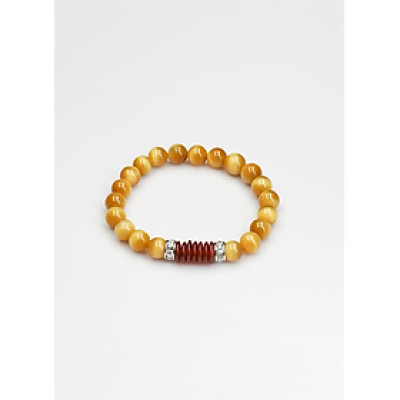 Vòng tay phong thuỷ đá Mắt Hổ Vàng Tâm 8 ly mix Khoen Mã Não by Anqlo