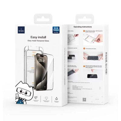 Kính cường lực khung tự dán cho iPhone 16 ProMax / 16 / 16 Plus / 16 Pro hiệu WIWU SQ-008 Easy install - Viền siêu mỏng 0.33mm, chống mẻ cạnh, Phủ nano siêu mượt - Hàng nhập khẩu