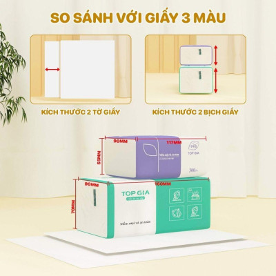 Thùng 30 gói giấy ăn rút Topgia 3 màu cao cấp 4 lớp dày dặn, mềm mịn