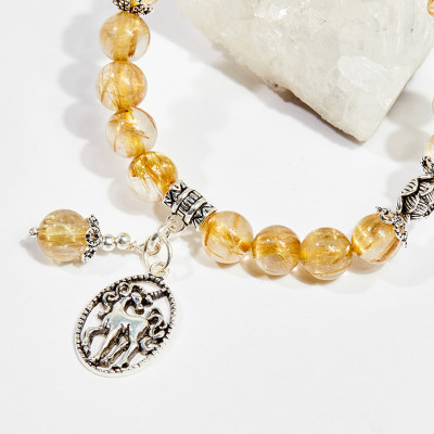 Vòng tay phong thủy nữ đá thạch anh tóc vàng AAA phối charm kỳ lân 8mm mệnh thủy , kim - Ngọc Quý Gemstones