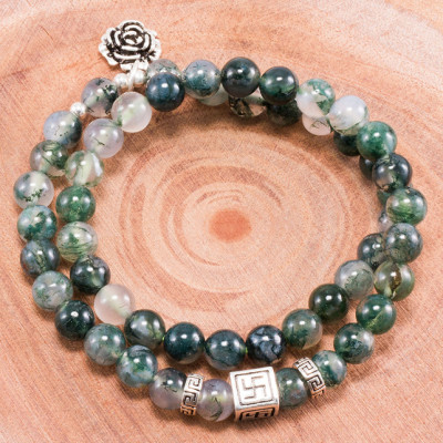 Vòng Tay 2 Line Băng Ngọc Thủy Tảo Phối Charm Bạc (7mm) Ngọc Quý Gemstones