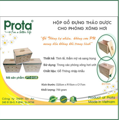 [CHÍNH HÃNG] HỘP GỖ ĐỰNG THẢO DƯỢC CHO PHÒNG XÔNG HƠI PROTA