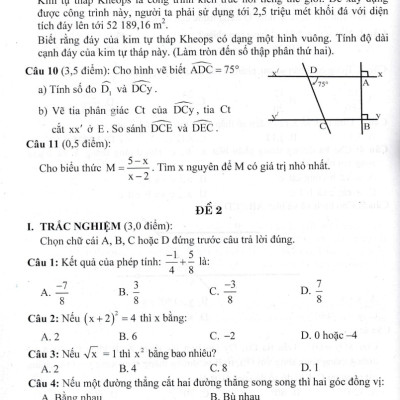 BỘ ĐỀ KIỂM TRA TOÁN 7 (BÁM SÁT SGK CHÂN TRỜI SÁNG TẠO)