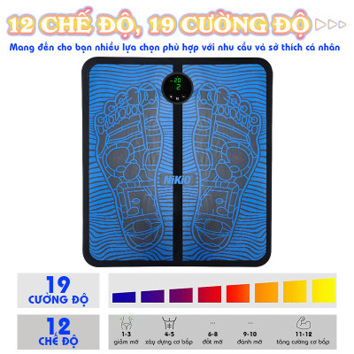 Thảm massage bàn chân xung điện Nikio NK-106 có 12 chế độ, 19 cường độ matxa, thúc đẩy lưu thông máu, giảm tê bì và đau mỏi chân hiệu quả