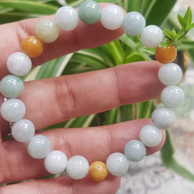 Vòng chuỗi đá Cẩm Thạch tự nhiên trắng huyết tam tài 8mm bóng đẹp Màu trắng bóng xanh vàng nữ đeo rất xinh đẹp xinh tay may mắn Vòng đá cẩm thạch tự nhiên tốt cho sức khoẻ công việc ạ