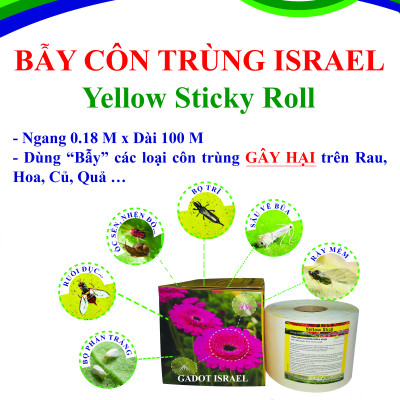 KEO DÍNH BẪY RUỒI MÀU VÀNG CỦA ISRAEL (CUỘN 20 MÉT TRẢI NGHIỆM) VÀ BẪY CÁC LOẠI CÔN TRÙNG KHÁC TRONG NÔNG NGHIỆP NHƯ BỌ PHẤN TRẮNG, BỌ TRĨ, BƯỚM, ỐC SÊN ...